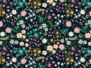 Pattern with simple pretty small flowers, little floral liberty seamless texture background. Spring, summer romantic blossom flower garden seamless pattern for your designs © amna