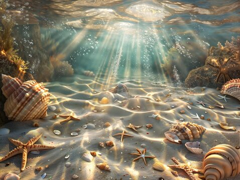 Sunlight Shimmering on a Captivating Underwater Seabed Teeming with Diverse Marine Life