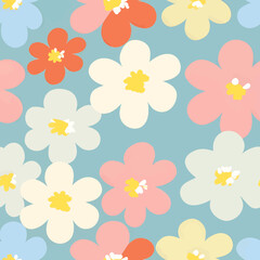 Fototapeta na wymiar Seamless pattern with flowers in retro style. Vector illustration.
