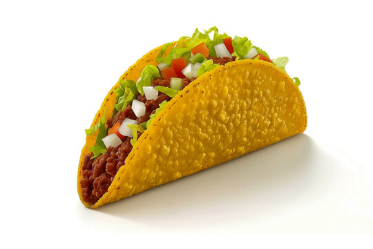 In this shot, a crunchy hard shell taco is expertly filled with a zesty mix of diced chicken marinated in a blend of es, fresh lettuce, juicy diced tomatoes, and creamy, melted Monterey