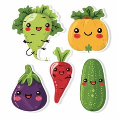 KSSet of colorful vegetables on white background 
