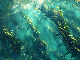 Fototapeta na wymiar Swaying Kelp Forest An Underwater Oasis of Life and Tranquility