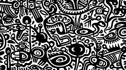 Black and white doodle monsters seamless pattern for prints, designs and coloring books. Vector illustration