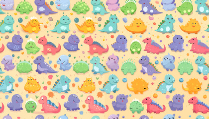 Seamless pattern with cute dinosaurs. Cute cartoon animals.