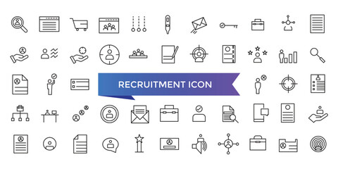 Fototapeta na wymiar Recruitment icon collection. Headhunting, career, resume, job hiring, candidate and human resource icons. Line icon set.
