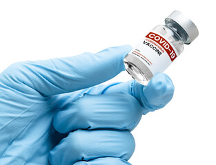 Png COVID-19 injection vial in scientist's hand mockup