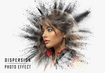 Dispersion Photo Effect With Explosion and Dust Mockup. Generative Ai - obrazy, fototapety, plakaty
