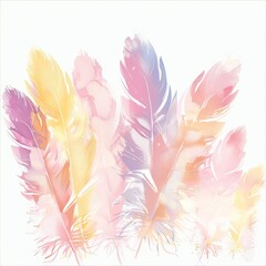 Whimsical pastel phoenix sunset party, colorful feathers, clipart, white backdrop