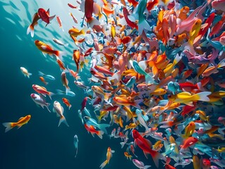 Vibrant Underwater Dance of Tropical Fish in a Kaleidoscope of Colors