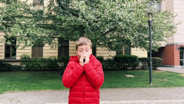 Boy 10 years old, spring allergies to tree blossoms, runny nose and sneezing