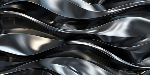 Background of abstract wavy lines in a metallic chrome finish - obrazy, fototapety, plakaty