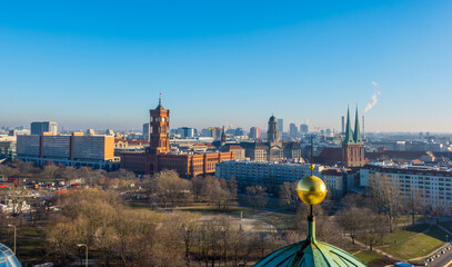 Aerial panorama view of central Berlin seen from Berlin Cathedral