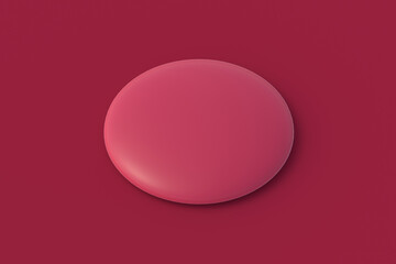 Pin badge of magenta on red background. 3d render