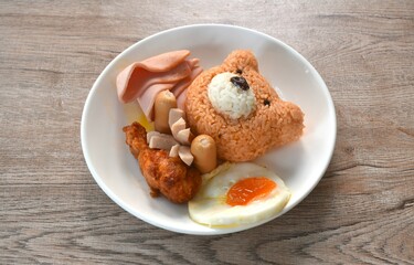 American fried rice Thai applied food decorating cute bare on plate
