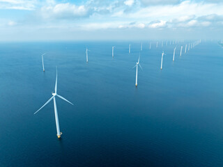 Aerial from wind turbines in the IJsselmeer in the Netherlands