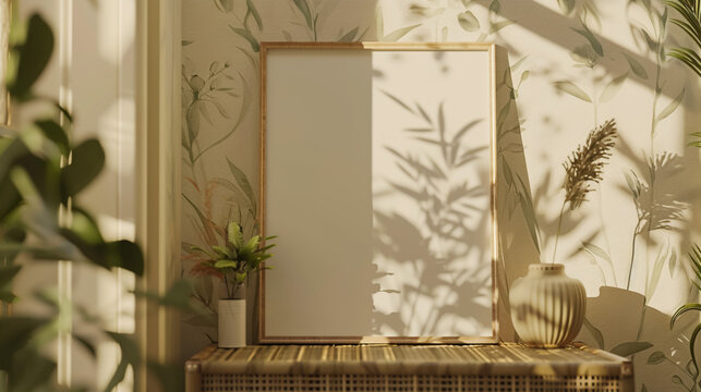 Add a touch of bohemian flair to your home decor with this close-up mockup frame set against a boho-style background, creating a unique and artistic display.