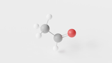 acetaldehyde molecule 3d, molecular structure, ball and stick model, structural chemical formula ethanal