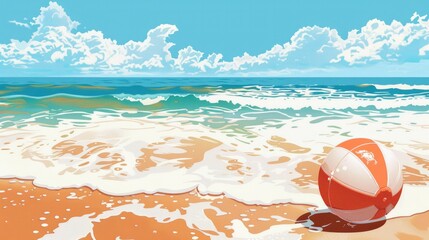 Obraz premium Beach ball clipart floating in the waves.