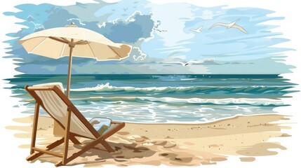 Fototapeta na wymiar Beach chair clipart for relaxing by the shore.