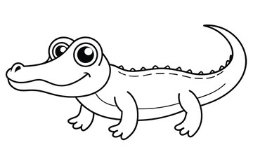 Cute Crocodile with big eyes line art vector illustration