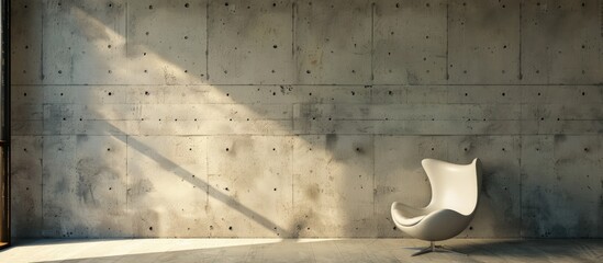 A chair that is white and a wall made of concrete.