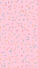 vertical colorful sprinkles on pink background, birthday and party social media design element	