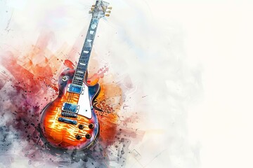 colorful electric guitar watercolor banner musical instrument art