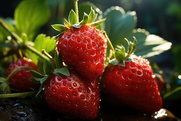 Fresh and perfect mature strawberry food frame, generative IA