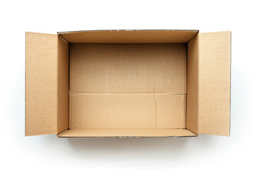top view of a cardboard box is open isolated on a white background