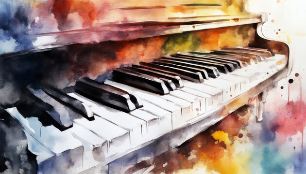 illustration piano keyboard watercolor background 