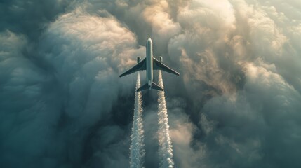 Aerial shot of a cargo plane soaring through the clouds, symbolizing the speed and efficiency of air transportation logistics.
