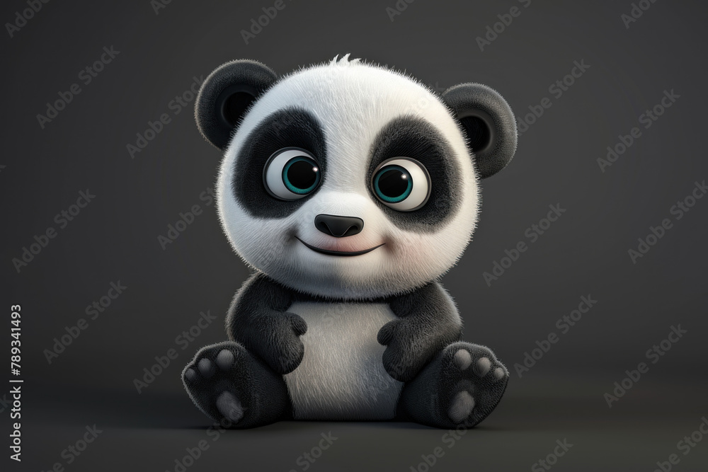 Poster cute cartoon character panda animal character illustration on black background