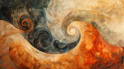 Burnt sienna and ochre swirls, a warm watercolor embrace.  - obrazy, fototapety, plakaty