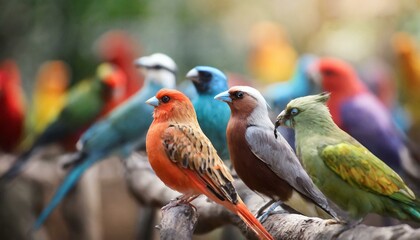 Colorful different birds blur background