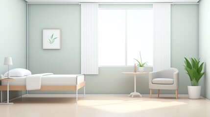 Hospital room tech, soothing mint ambiance 3D flat design