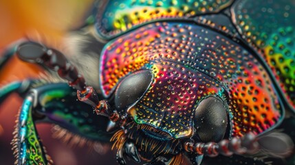 Macro closeup of the head of a beetle in nature.