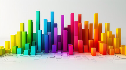 Obraz premium Colorful wide graphical columns geometric background image with different height 3d square pillars in white background 