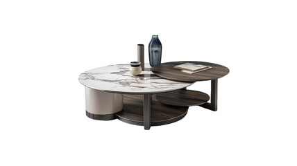 Square coffee table, ultra-thin marble countertop, small round coffee table and square coffee table combination, the solid wood decorative legs of the square coffee table are perfectly integrated