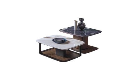 Square coffee table, ultra-thin marble countertop, small round coffee table and square coffee table combination, the solid wood decorative legs of the square coffee table are perfectly integrated