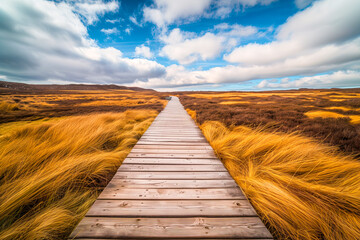 Boardwalk in natural heathland fen