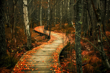 Boardwalk in natural heathland fen
