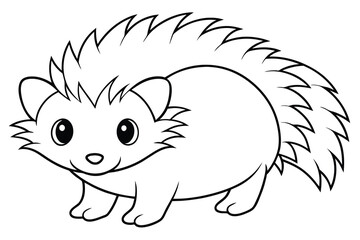 Cute Porcupine with big eyes line art vector illustration