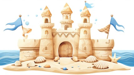 Sandcastle clipart adorned with seashell flags