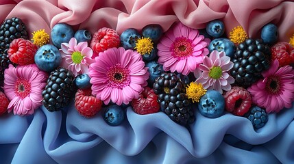 A stunning image blending textured berries with elegant fabric drapery, creating a dynamic visual...