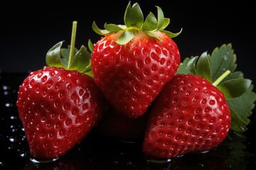 Front view of three strawberries with copy space, generative IA