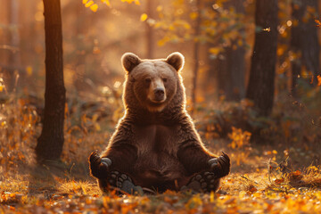 Bear sitting in yoga lotus pose