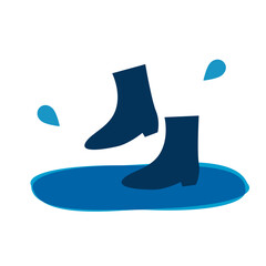 水たまりではねる長靴のイラスト　梅雨のベクター素材　