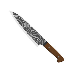 Gyuto, Japanese kitchen knife flat design vector illustration isolated on white background. A traditional Japanese kitchen knife with a steel blade and wooden handle.
