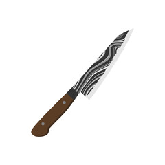 Gyuto, Japanese kitchen knife flat design vector illustration isolated on white background. A traditional Japanese kitchen knife with a steel blade and wooden handle.