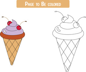 Hand drawn kawaii coloring book for kids with ice cream